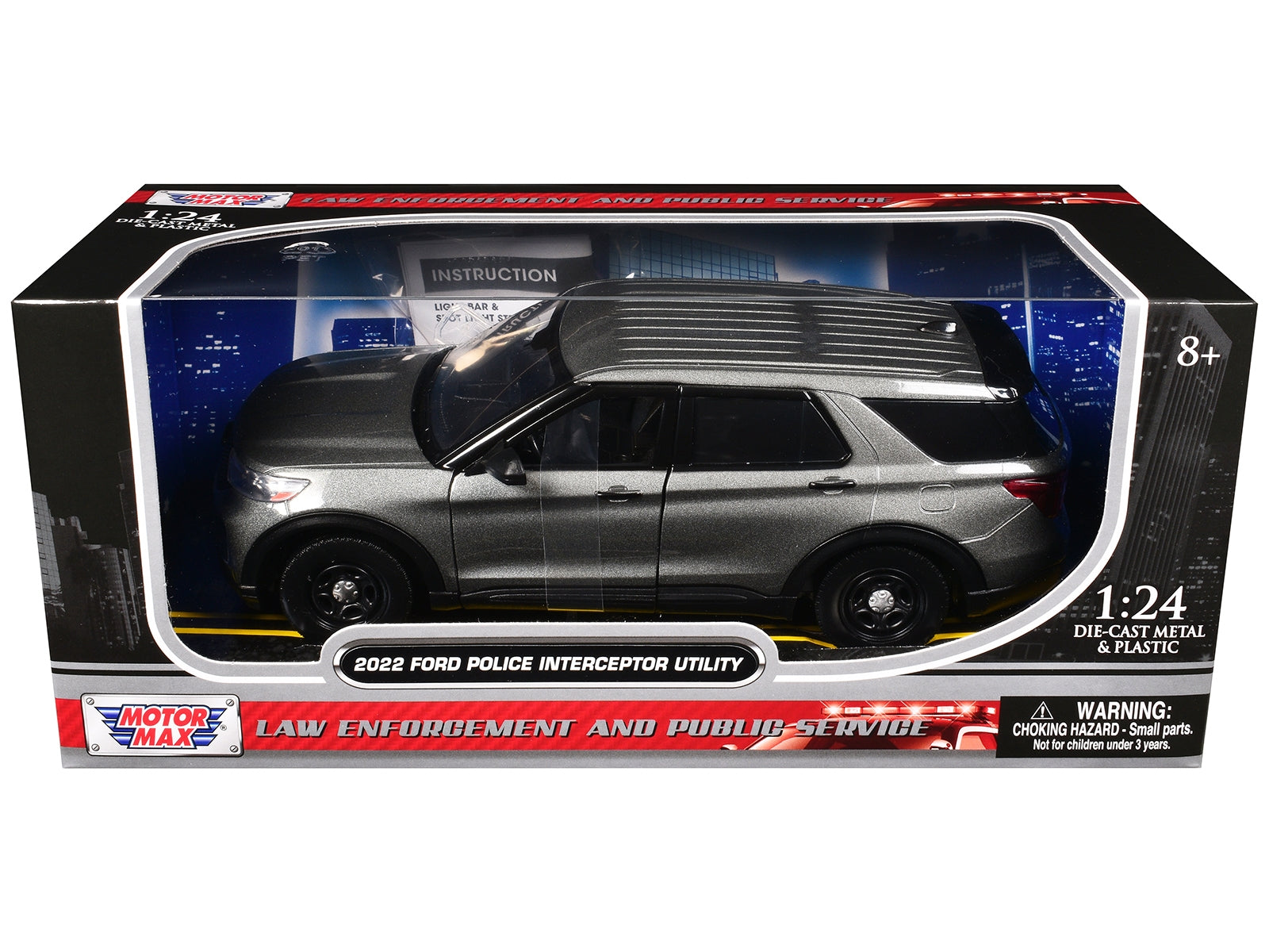 Top-Pick | 2022 Ford Police Interceptor Utility Unmarked Gray Metallic "Builder's Kit" "Law Enforcement and Public Service" Series 1/24 Diecast Model Car by Motormax