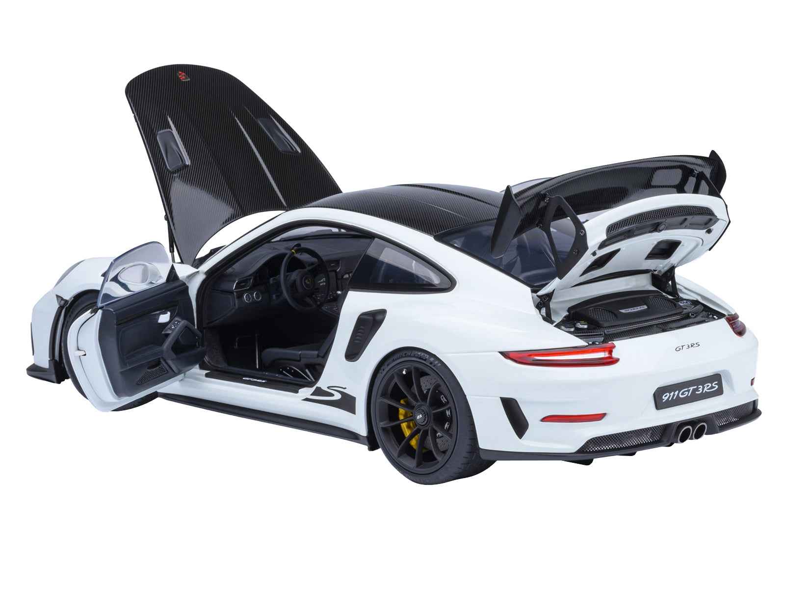 Porsche 911 (991.2) GT3 RS Weissach Package White with Carbon Hood and Top 1/18 Model Car by Autoart