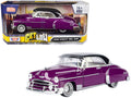 Top-Pick | 1950 Chevrolet Bel Air Lowrider Purple Metallic with Black Top and White Interior "Get Low" Series 1/24 Diecast Model Car by Motormax