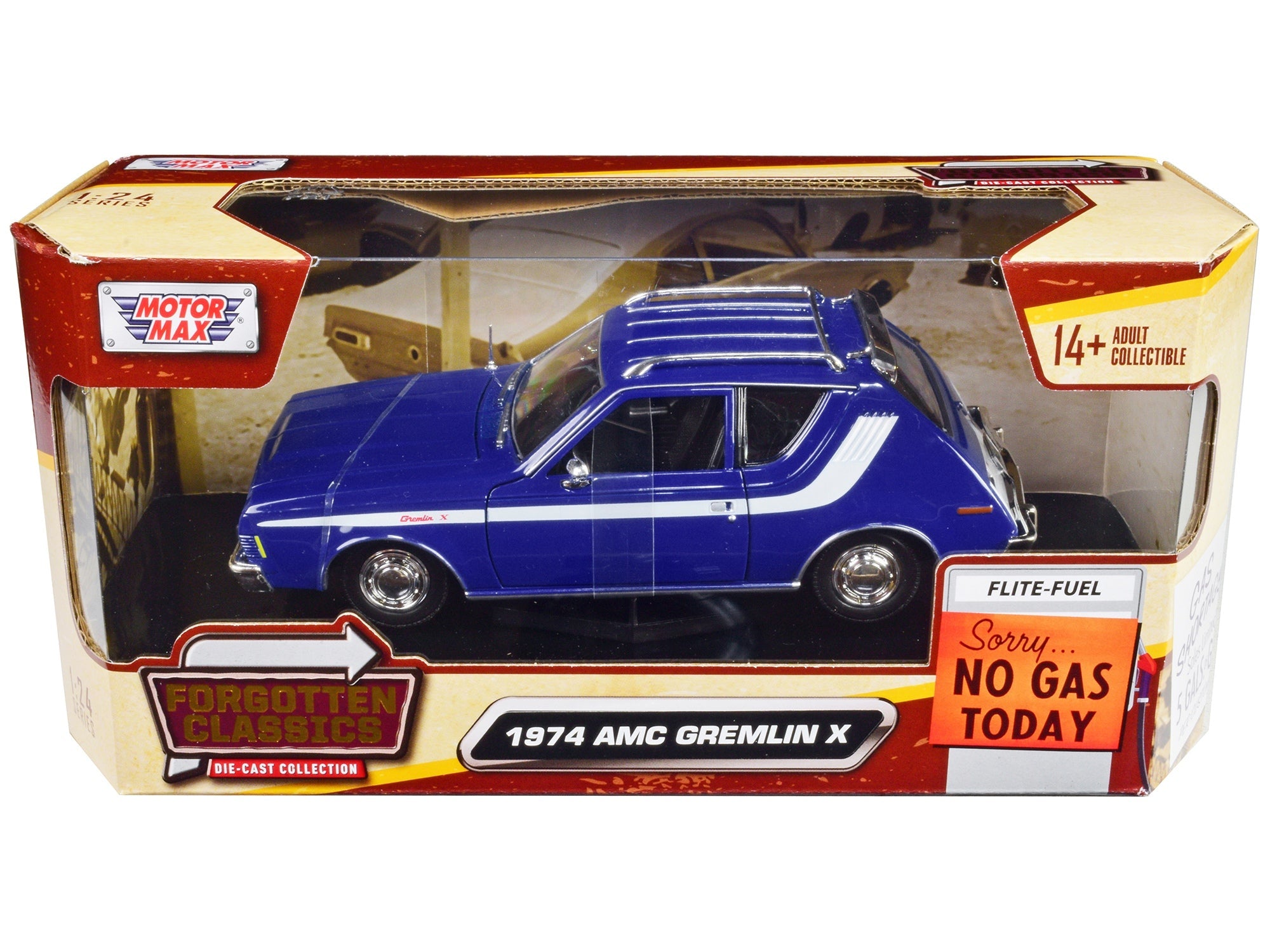 Top-Pick | 1974 AMC Gremlin X Blue with White Stripes and Roof Rack "Forgotten Classics" Series 1/24 Diecast Model Car by Motormax