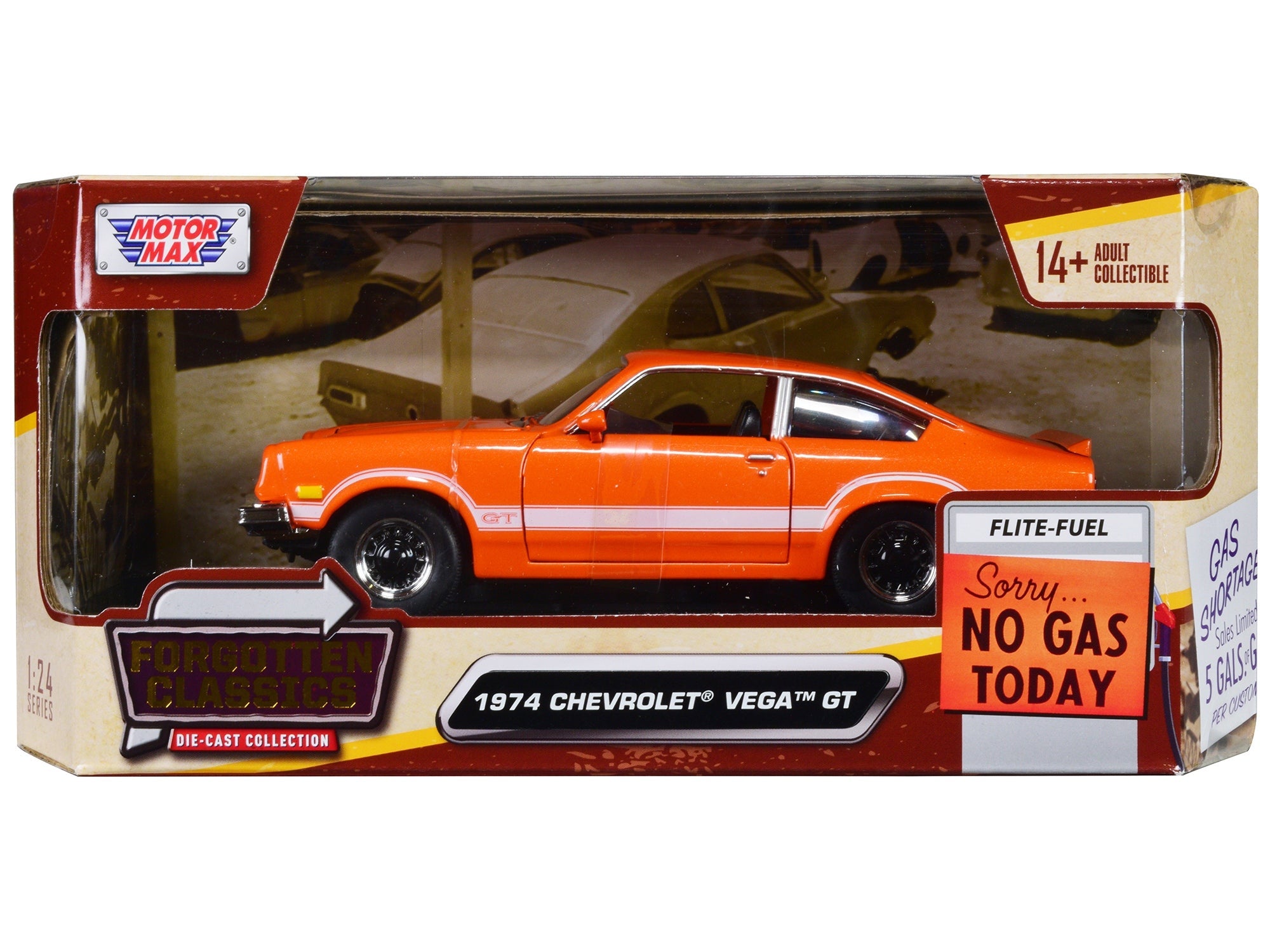 Top-Pick | 1974 Chevrolet Vega GT Orange Metallic with White Stripes "Forgotten Classics" Series 1/24 Diecast Model Car by Motormax