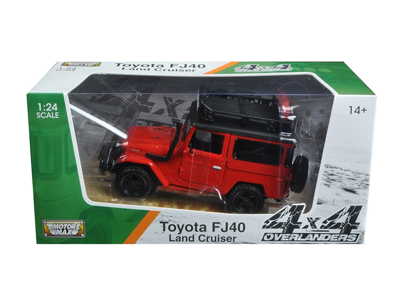 Top-Pick | Toyota FJ40 Land Cruiser Red "4x4 Overlanders" Series 1/24 Diecast Model Car by Motormax