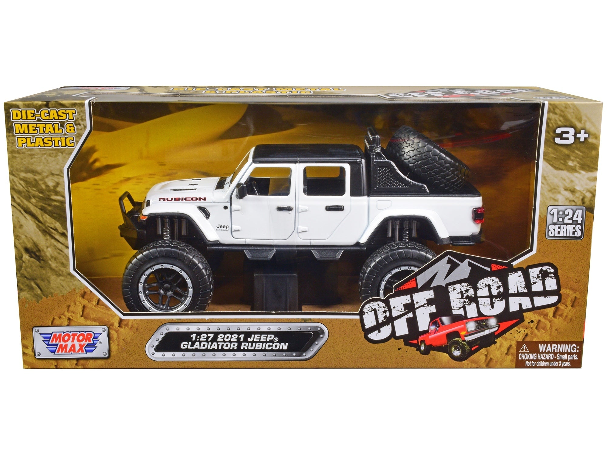 Top-Pick | 2021 Jeep Gladiator Rubicon Off-Road Pickup Truck White with Black Top "Off Road" Series 1/27 Diecast Model Car by Motormax