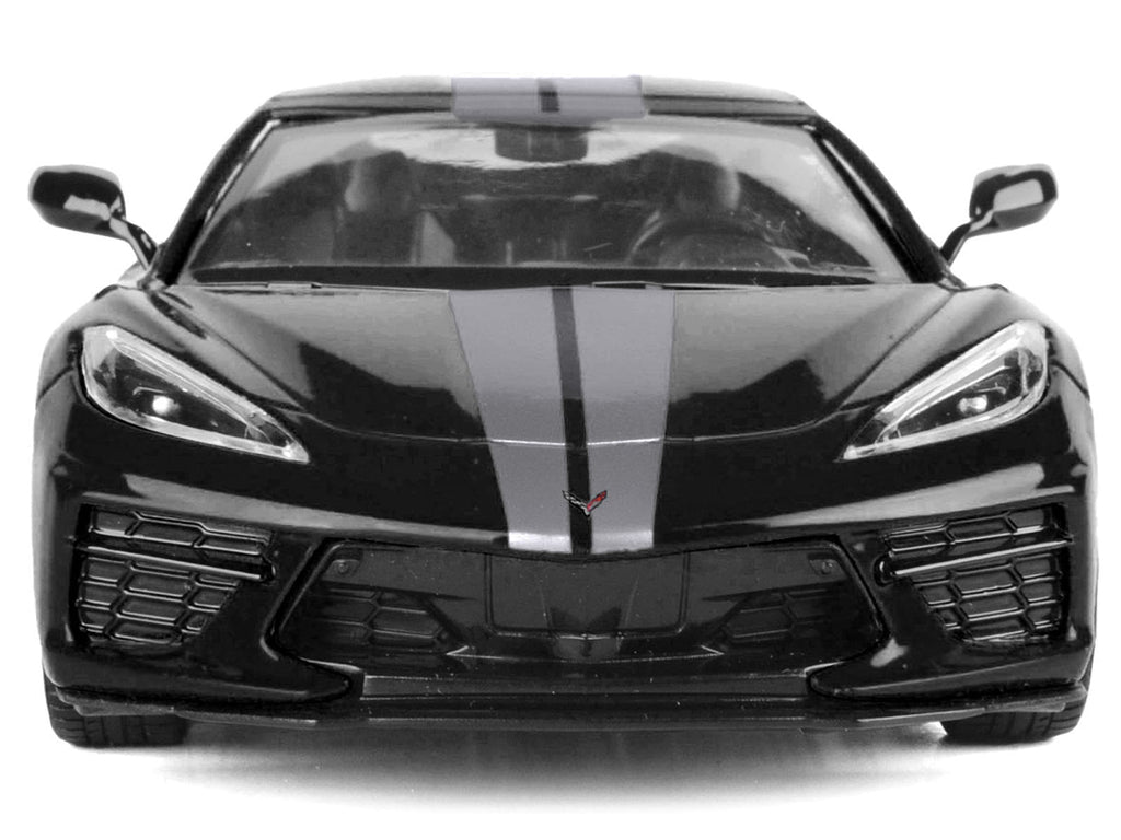 2020 Chevrolet Corvette C8 Stingray Black with Silver Stripes "Timeless Legends" Series 1/24 Diecast Model Car by Motormax