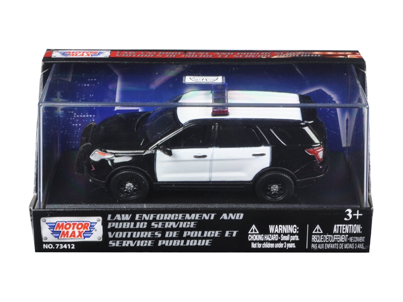 Top-Pick | 2015 Ford Police Interceptor Utility Plain Black and White 1/43 Diecast Model Car by Motormax