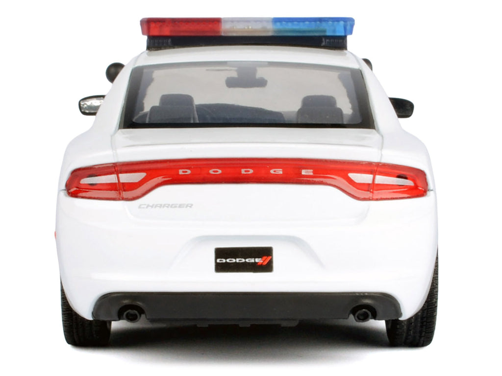 2023 Dodge Charger Pursuit Police Car Unmarked White with Flashing Light Bar Front and Rear Lights and 2 Sounds "Builder's Kit" 1/24 Diecast Model Car by Motormax