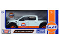 Top-Pick | 2017 Ford F-150 Raptor Pickup Truck Light Blue with Orange Stripes "Gulf Oil" "Gulf Die-Cast Collection" 1/27 Diecast Model Car by Motormax