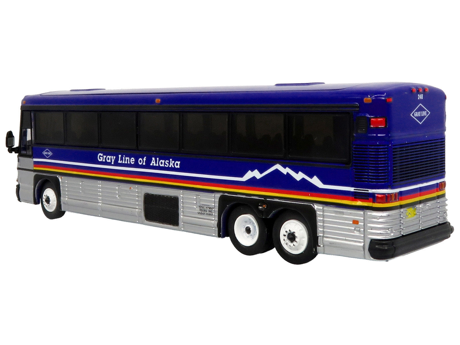 2001 MCI D4000 Coach Bus "Gray Line of Alaska" Dark Blue with Stripes "Vintage Bus & Motorcoach Collection" Limited Edition to 504 pieces Worldwide 1/87 (HO) Diecast Model by Iconic Replicas