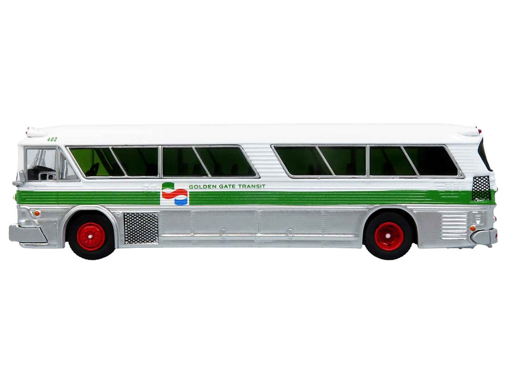 1964 MCI MC-5A Coach Bus "Golden Gate Transit" White with Green Stripes "Vintage Bus & Motorcoach Collection" Limited Edition to 504 pieces Worldwide 1/87 (HO) Diecast Model by Iconic Replicas