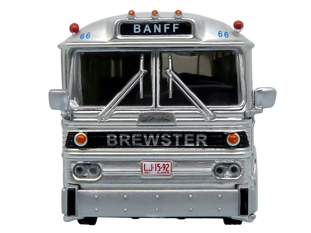 1964 MCI MC-5A Coach Bus "Brewster Gray Line" Silver with Blue and Red Stripes "Vintage Bus & Motorcoach Collection" Limited Edition to 504 pieces Worldwide 1/87 (HO) Diecast Model by Iconic Replicas