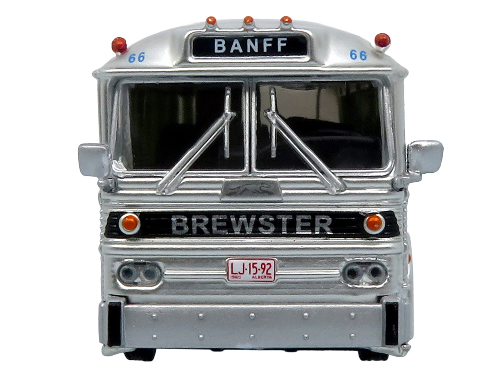 1964 MCI MC-5A Coach Bus "Brewster Gray Line" Silver with Blue and Red Stripes "Vintage Bus & Motorcoach Collection" Limited Edition to 504 pieces Worldwide 1/87 (HO) Diecast Model by Iconic Replicas