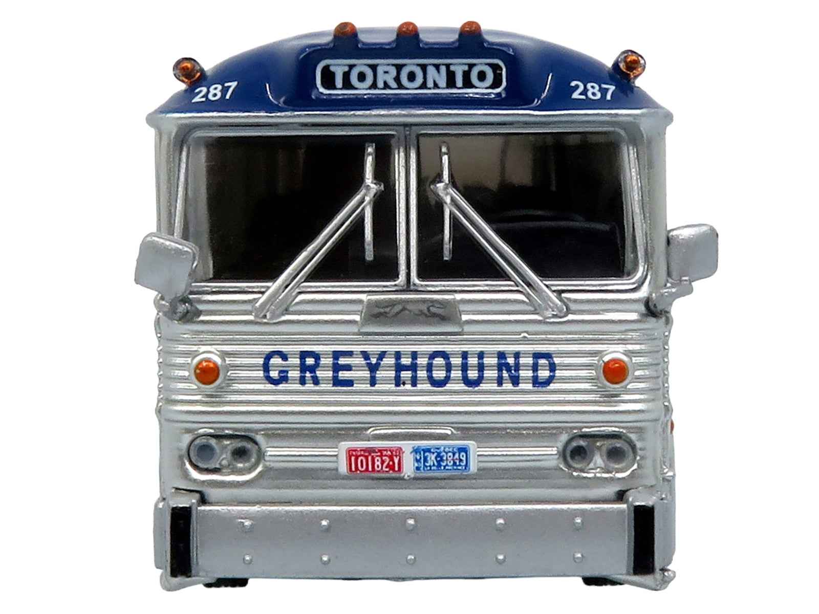 1964 MCI MC-5A Coach Bus "Greyhound Canada" White with Blue Stripes "Vintage Bus & Motorcoach Collection" Limited Edition to 504 pieces Worldwide 1/87 (HO) Diecast Model by Iconic Replicas