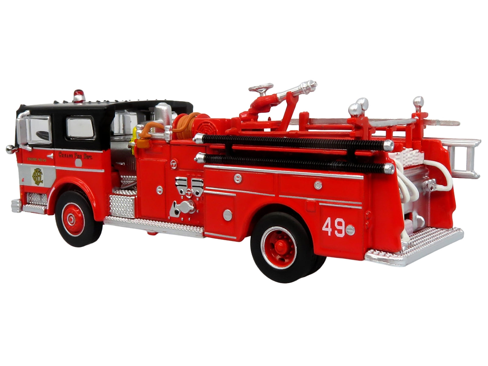 1974 Ward LaFrance Fire Engine "Chicago Fire Department - Engine 49" Red with Black Top "5 Alarm" Series Limited Edition 1/87 (HO) Diecast Model by Iconic Replicas