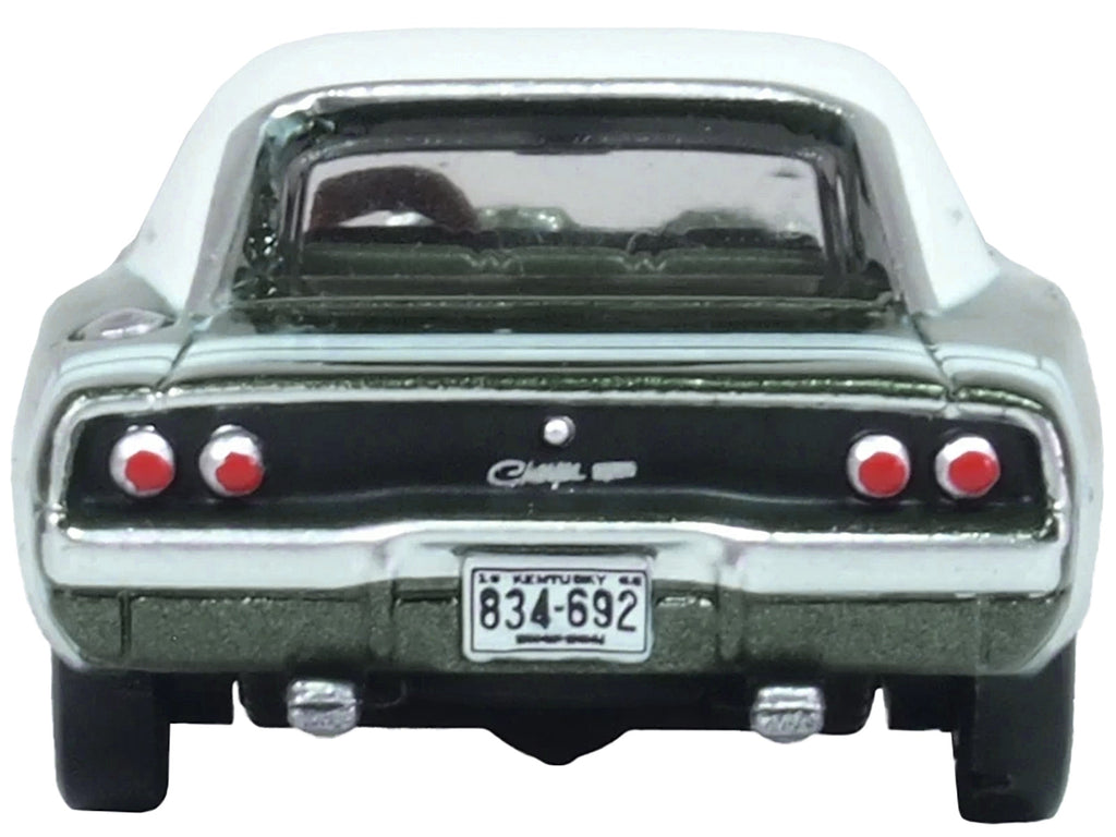 1968 Dodge Charger Racing Green Metallic with White Top and Tail Stripe 1/87 (HO) Scale Diecast Model Car by Oxford Diecast