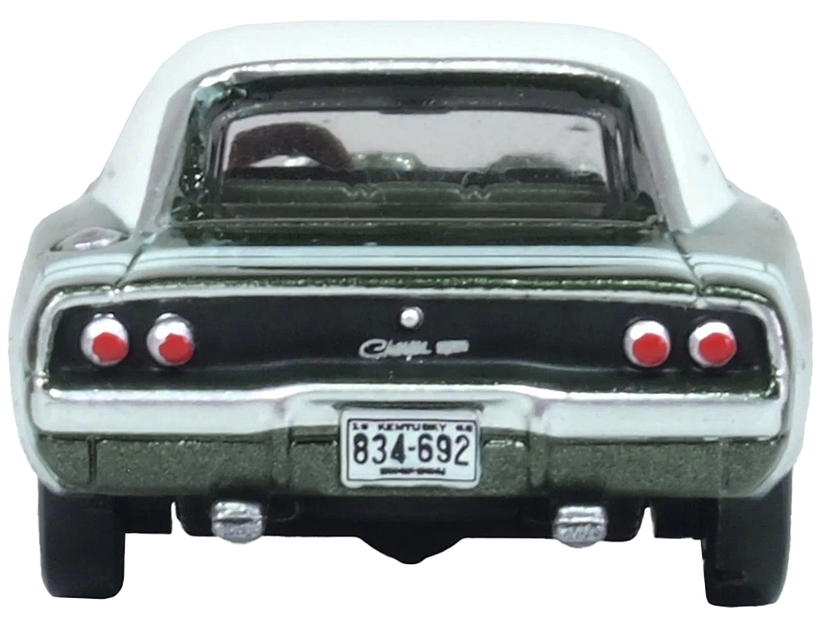 1968 Dodge Charger Racing Green Metallic with White Top and Tail Stripe 1/87 (HO) Scale Diecast Model Car by Oxford Diecast