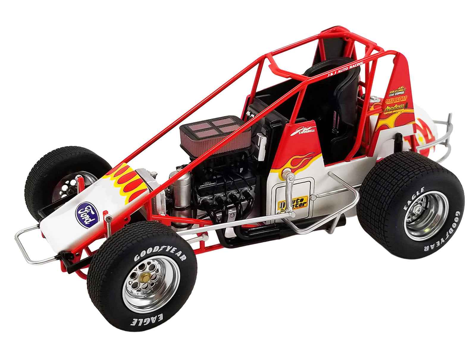 Winged Sprint Car #104+ Jeff Swindell "Octane Boost" Red with Graphics "National Sprint Car Hall of Fame" 1/18 Diecast Model Car by ACME