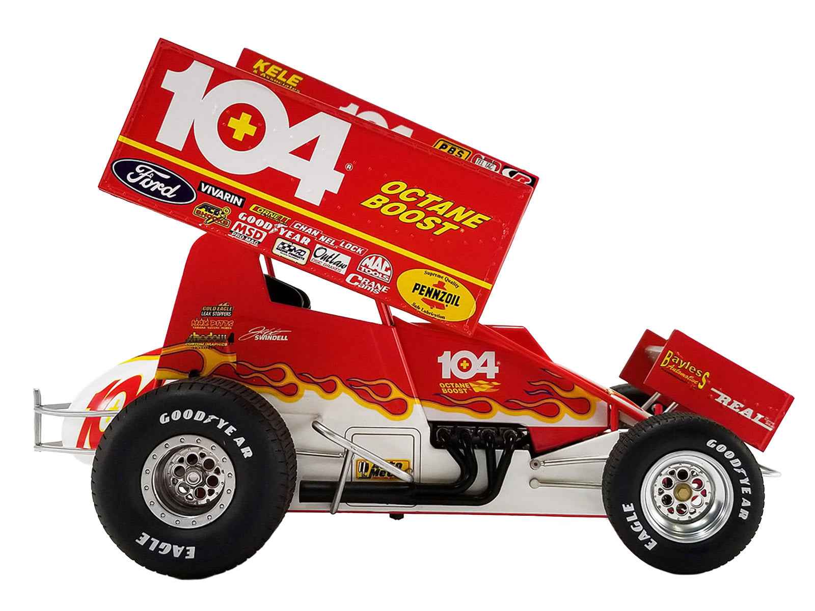 Winged Sprint Car #104+ Jeff Swindell "Octane Boost" Red with Graphics "National Sprint Car Hall of Fame" 1/18 Diecast Model Car by ACME