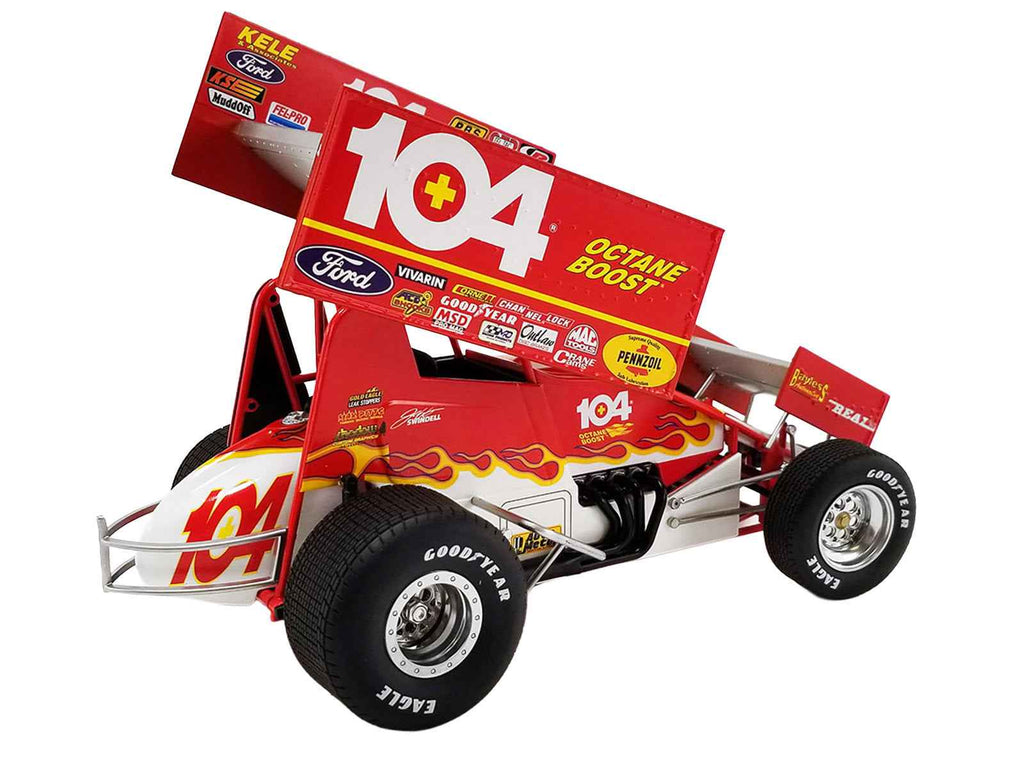 Winged Sprint Car #104+ Jeff Swindell "Octane Boost" Red with Graphics "National Sprint Car Hall of Fame" 1/18 Diecast Model Car by ACME