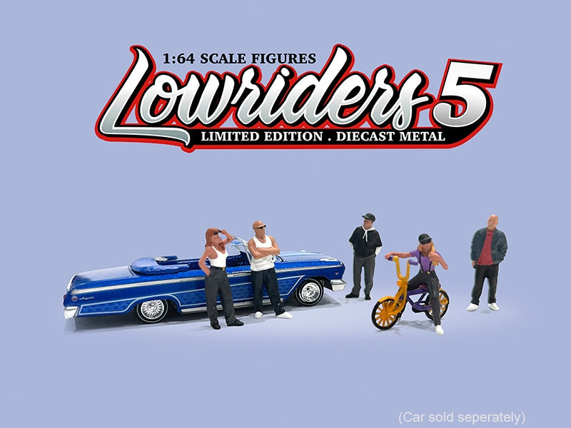 "Lowriders #5" 6 piece (5 People 1 Bicycle) Diecast Figures Set 1/64 Scale Models by American Diorama