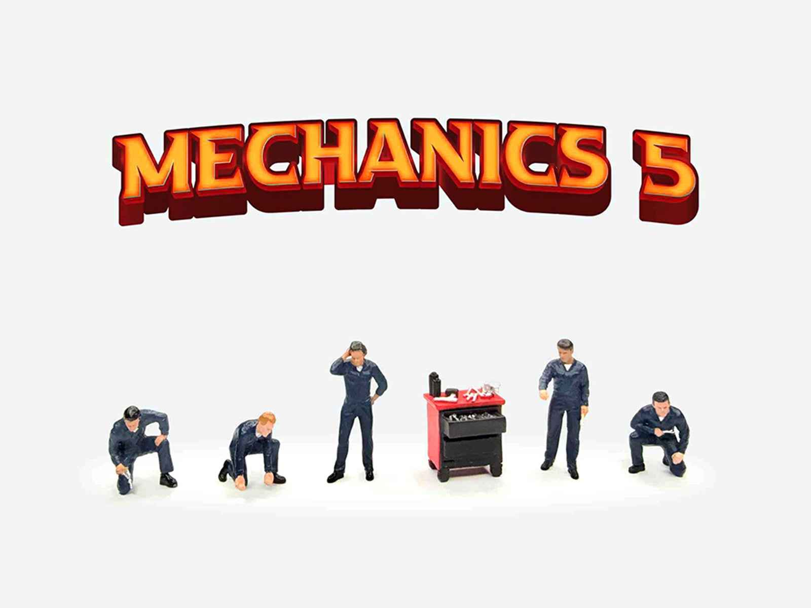 "Mechanics #5" 6 piece Diecast Figure Set (5 Figures 1 Tool Cabinet) Limited Edition for 1/64 Scale Models by American Diorama