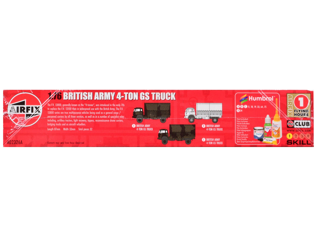 Level 1 Model Kit British Army 4-ton 4x4 GS Truck with 3 Scheme Options 1/76 Scale Plastic Model Kit by Airfix