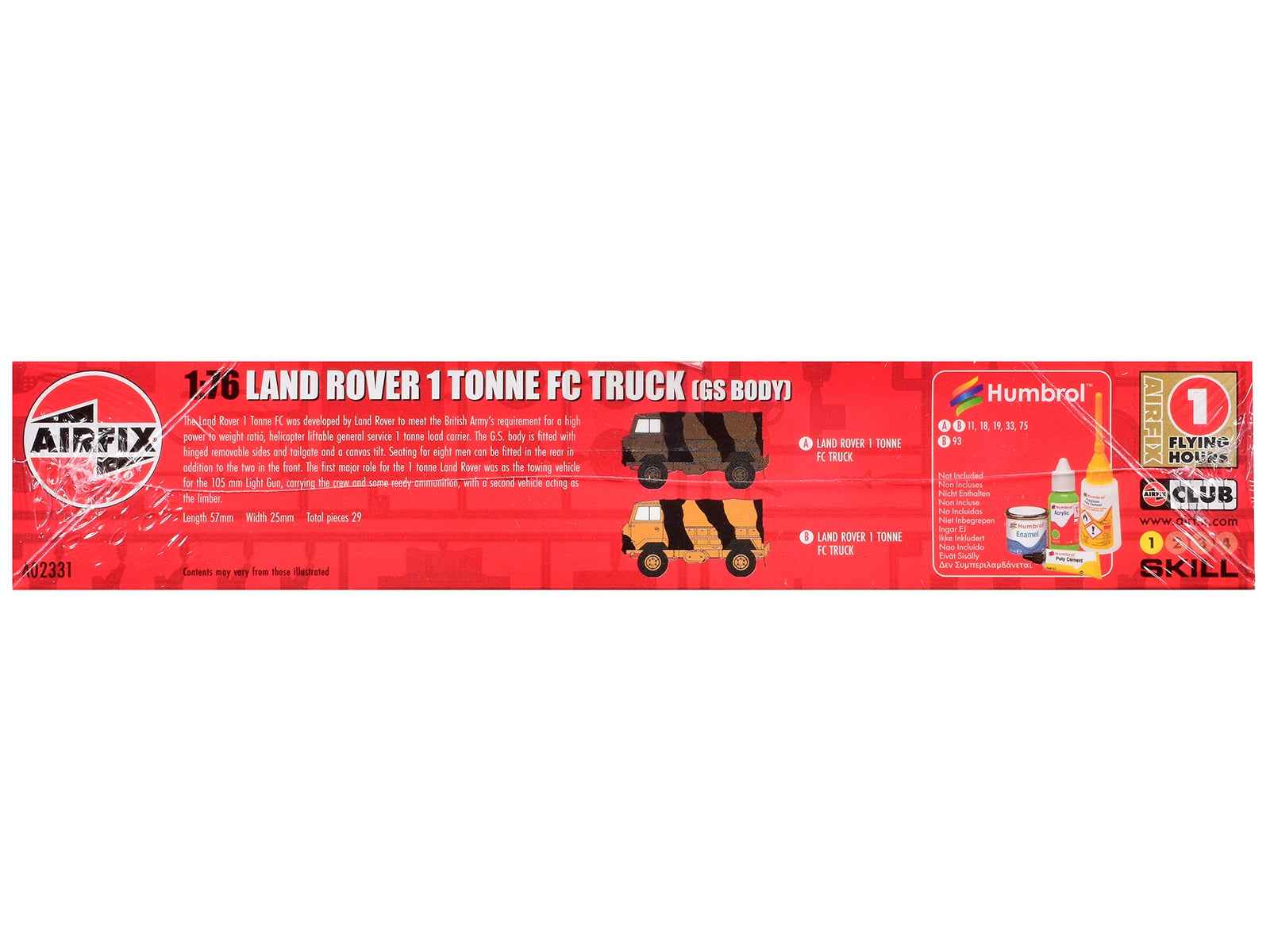 Level 1 Model Kit Land Rover 1 Tonne FC Truck (GS Body) with 3 Scheme Options 1/76 Scale Plastic Model Kit by Airfix