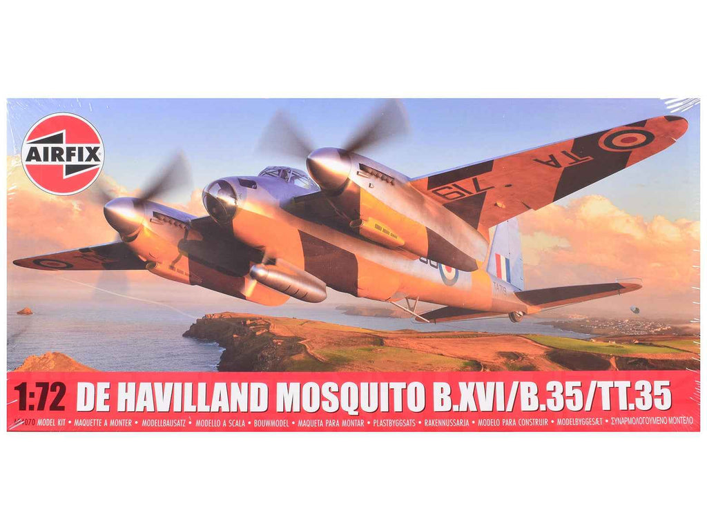 Level 2 Model Kit De Havilland Mosquito B.XVI/B.35/TT.35 Aircraft with 3 Scheme Options 1/72 Plastic Model Kit by Airfix