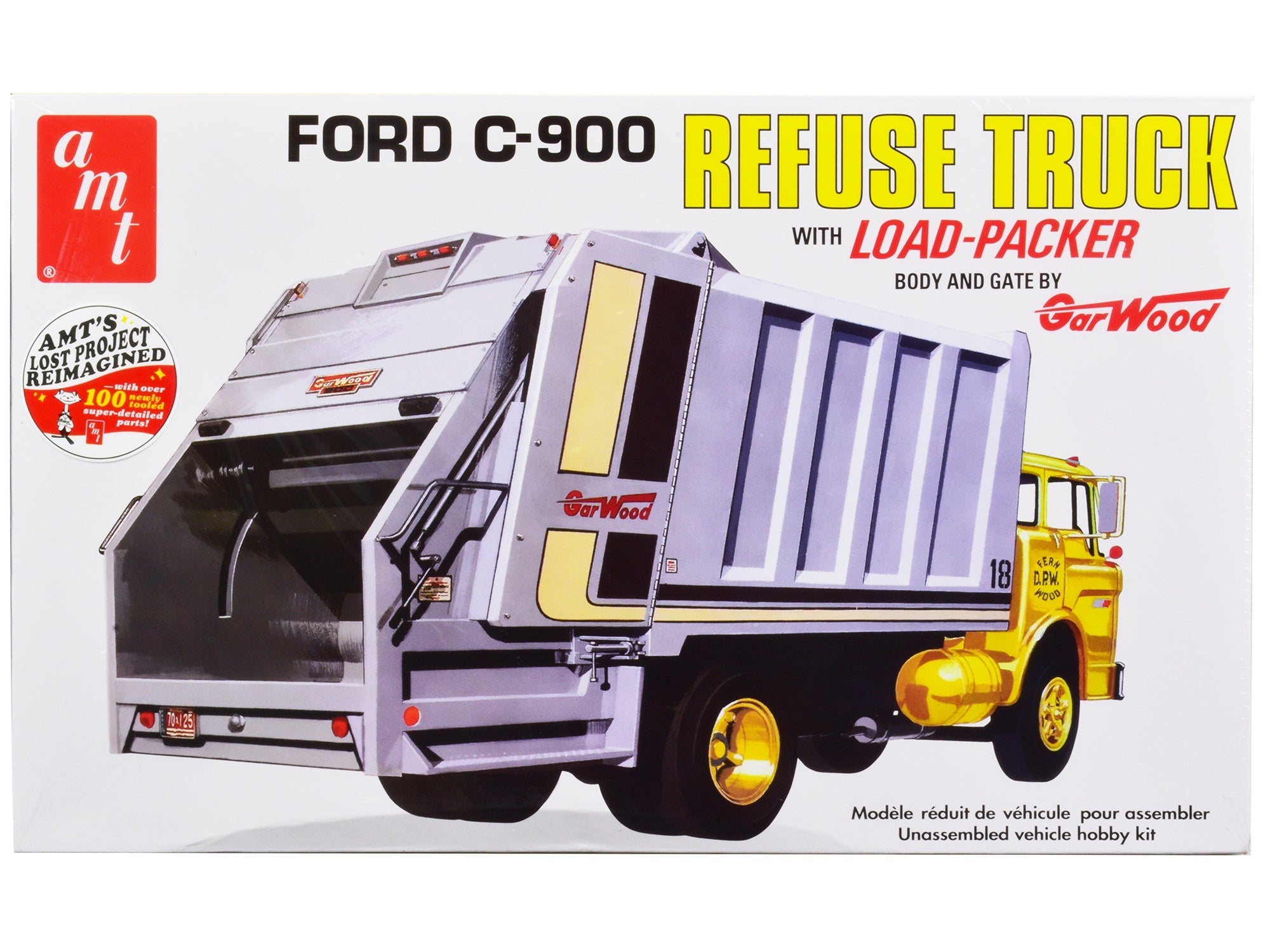 Skill 3 Model Kit Ford C-600 GarWood Refuse Garbage Truck with Load-Packer 1/25 Scale Model by AMT