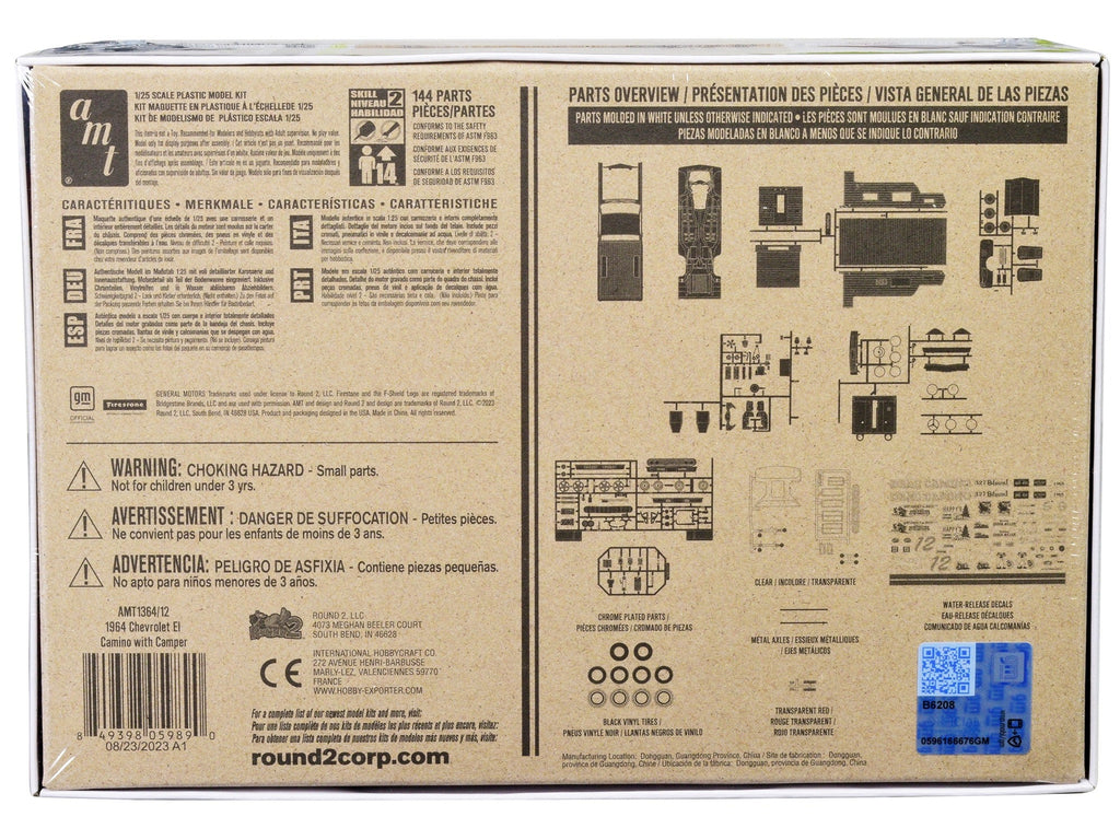 Skill 2 Model Kit 1965 Chevrolet El Camino with Camper 3-in-1 Kit 1/25 Scale Model by AMT