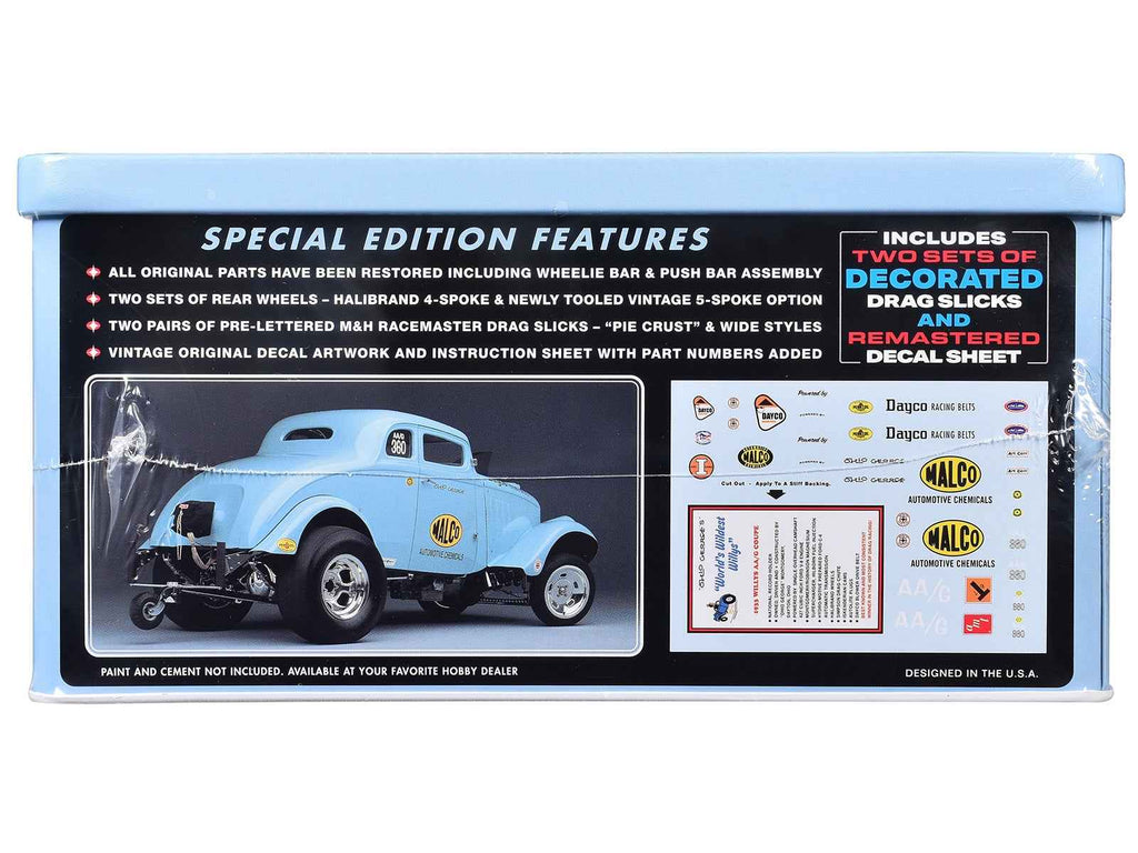 Skill 2 Model Kit 1933 Willys Gasser "Ohio George" with Collectible Tin Packaging 1/25 Scale Model by AMT