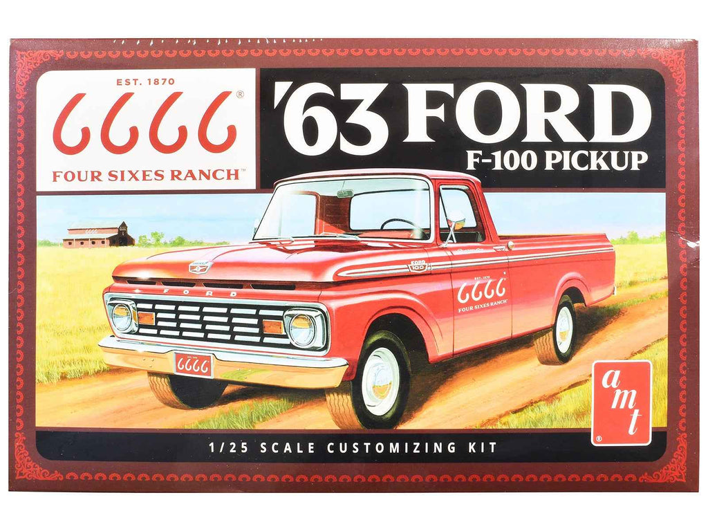 Skill 2 Model Kit 1963 Ford F-100 Pickup Truck "Four Sixes Ranch" 3-in-1 Kit 1/25 Scale Model by AMT