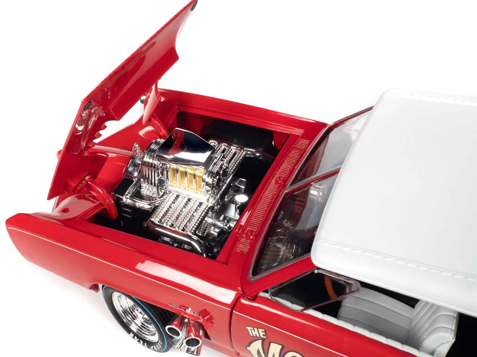 Monkeemobile Red with White Top and Interior "The Monkees" with Four Monkees Figure Cutouts "Silver Screen Machines" Series 1/18 Diecast Model Car by Auto World
