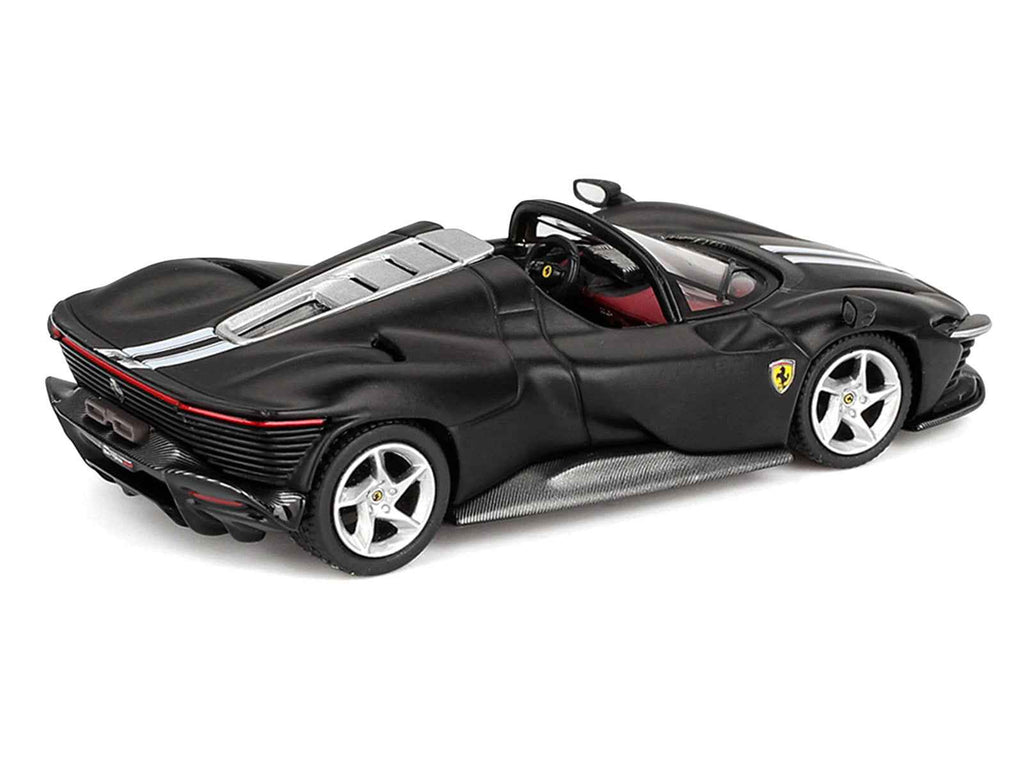 Ferrari Daytona SP3 Matt Black with White Stripes and Red Interior 1/64 Diecast Model Car by BBR