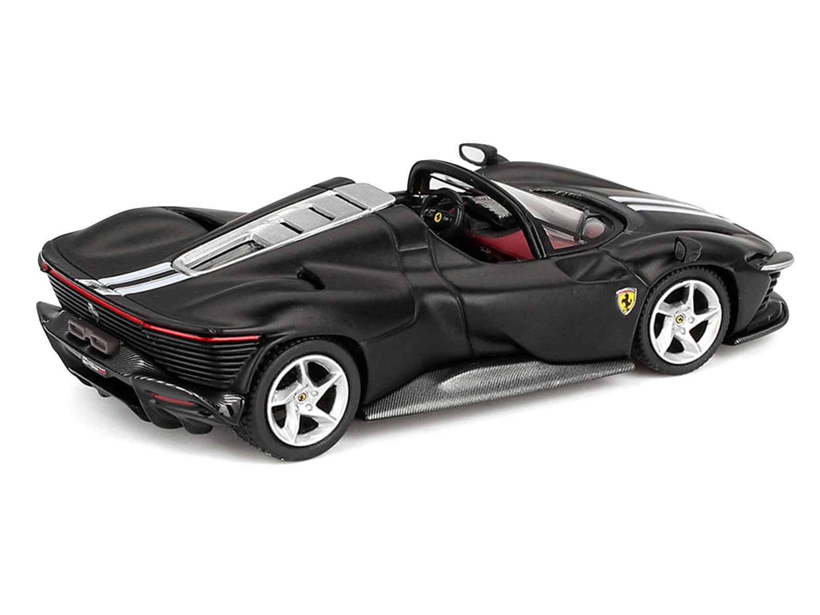 Ferrari Daytona SP3 Matt Black with White Stripes and Red Interior 1/64 Diecast Model Car by BBR