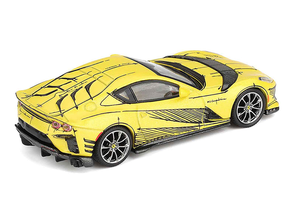 Ferrari 812 Competizione Matt Yellow with Graphics and Yellow Interior "Tailor Made" 1/64 Diecast Model Car by BBR