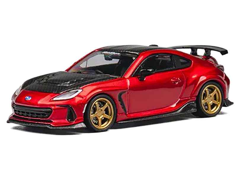 Subaru BRZ Varis Arising-1 RHD (Right Hand Drive) Red Metallic with Carbon Hood and Top and Extra Wheels 1/64 Diecast Model Car by CM Model