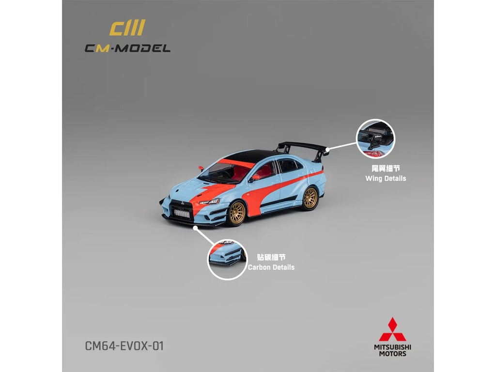 Mitsubishi Lancer Evolution X Varis RHD (Right Hand Drive) Light Blue with Black Top and Orange Stripes 1/64 Diecast Model Car by CM Model