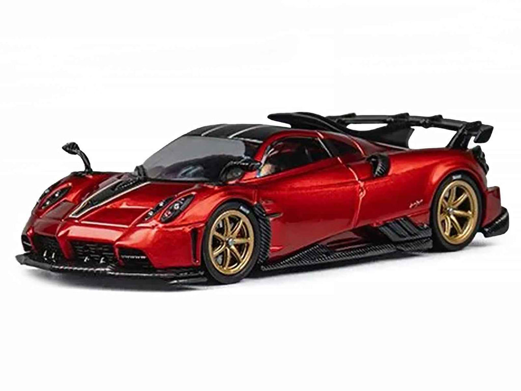 Pagani Imola Red Metallic with Carbon Top and Stripes with Extra Wheels 1/64 Diecast Model Car by CM Model
