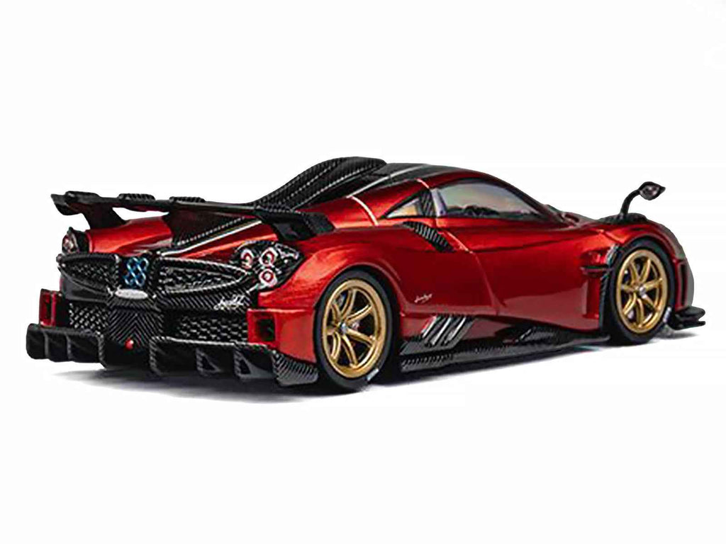 Pagani Imola Red Metallic with Carbon Top and Stripes with Extra Wheels 1/64 Diecast Model Car by CM Model