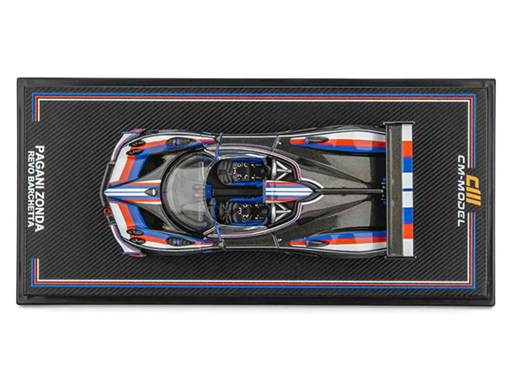 Pagani Zonda Revo Barchetta Carbon with Red White and Blue Stripes 1/64 Diecast Model Car by CM Model