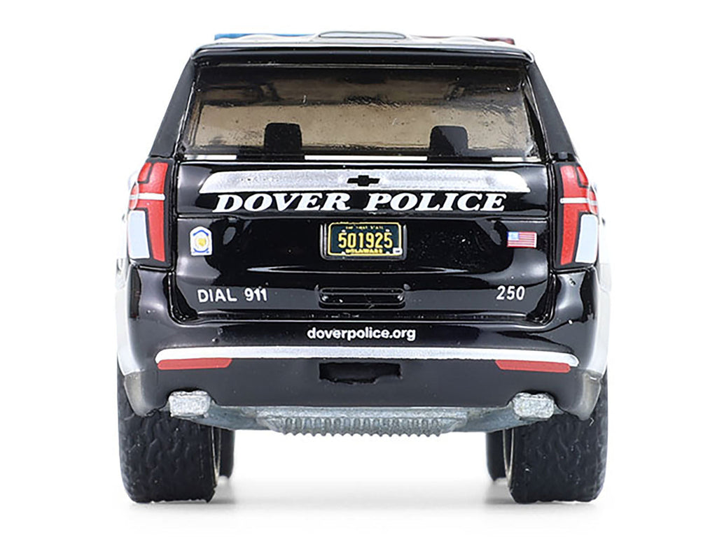 2024 Chevrolet Tahoe Police Pursuit Vehicle "Dover Police - 100th Anniversary Edition" Black with White Stripes "Hobby Exclusive" Series 1/64 Diecast Model Car by Greenlight