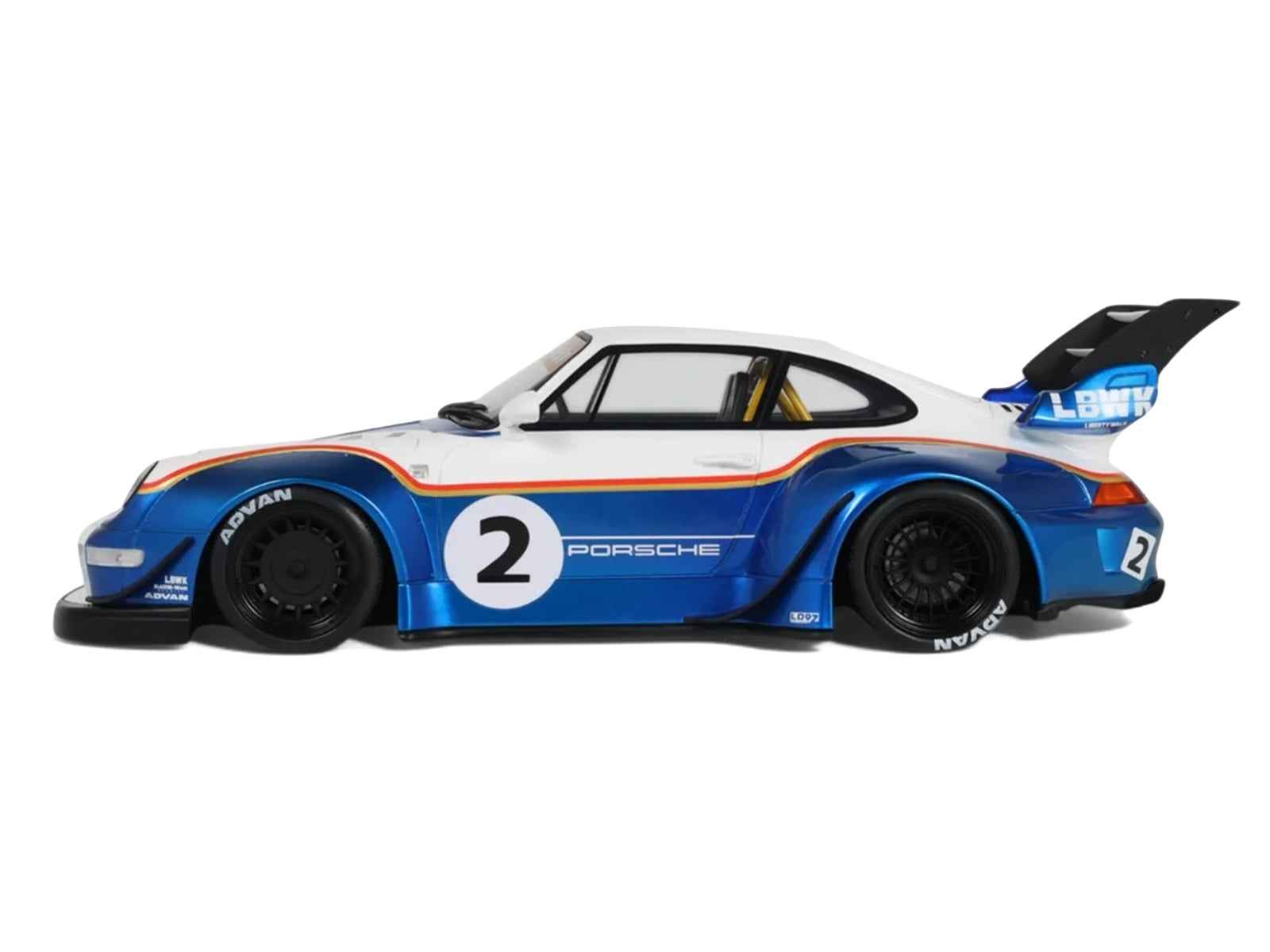 2023 RWB x Liberty Walk 993 #2 White and Blue Metallic with Graphics 1/18 Model Car by GT Spirit