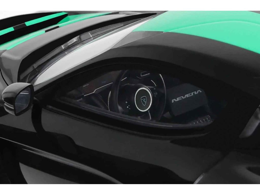2023 Rimac Nevera Black with Green Stripes 1/18 Model Car by GT Spirit