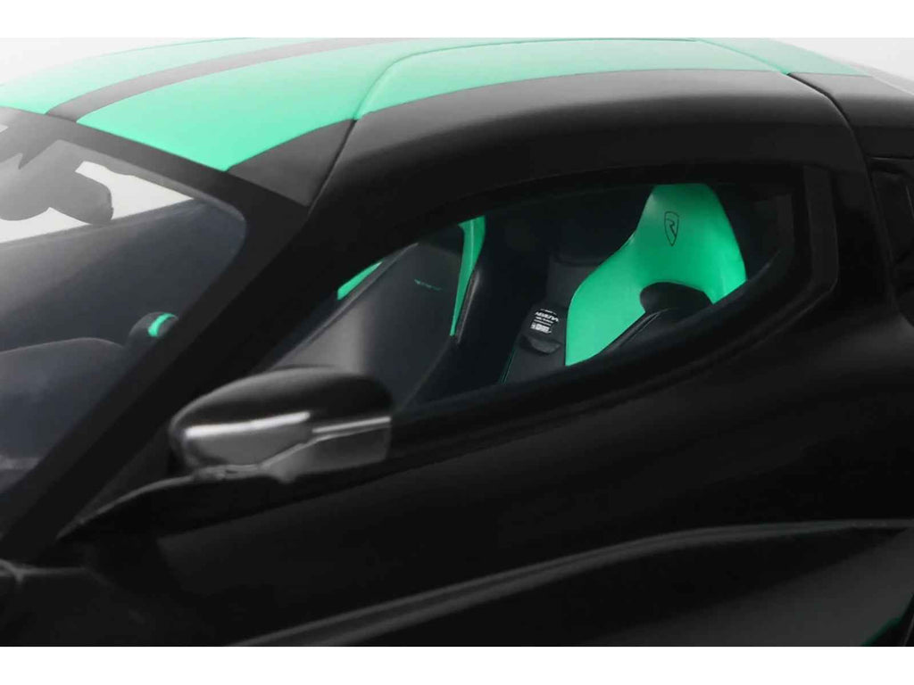 2023 Rimac Nevera Black with Green Stripes 1/18 Model Car by GT Spirit