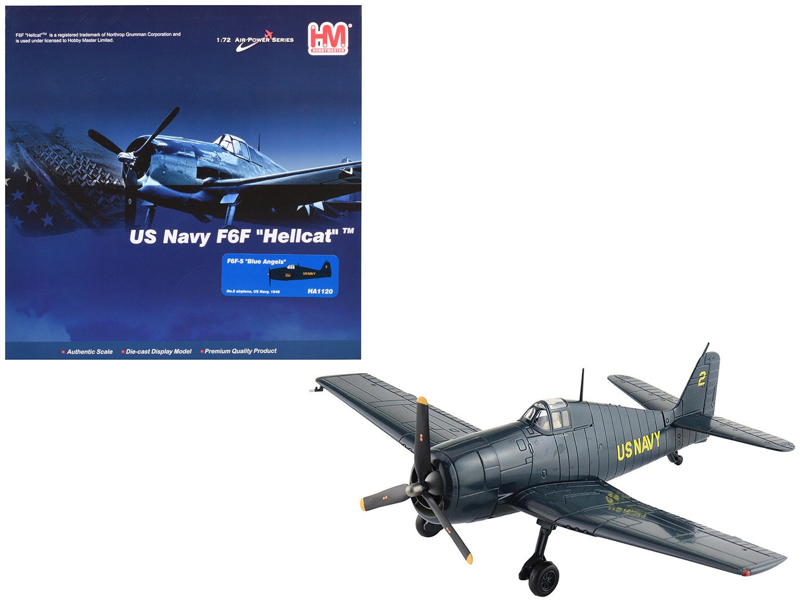 Grumman F6F-5 Hellcat Fighter Aircraft "Blue Angels #2" (1946) United States Navy "Air Power Series" 1/72 Diecast Model by Hobby Master