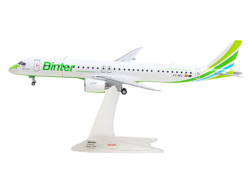 Embraer E195-E2 Commercial Aircraft "Binter Canarias" (EC-NEZ) White with Green Striped Tail 1/200 Diecast Model by Herpa