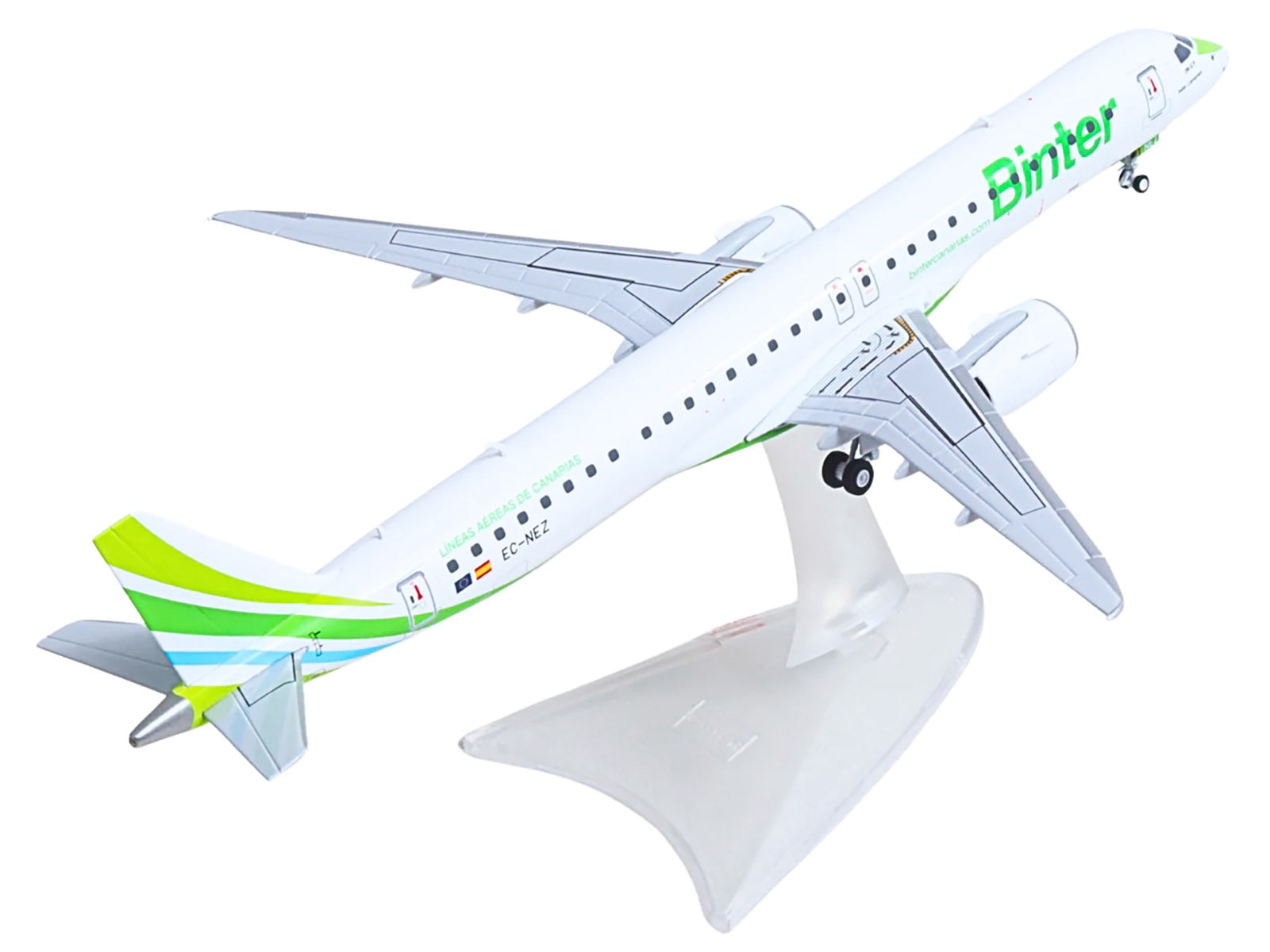 Embraer E195-E2 Commercial Aircraft "Binter Canarias" (EC-NEZ) White with Green Striped Tail 1/200 Diecast Model by Herpa