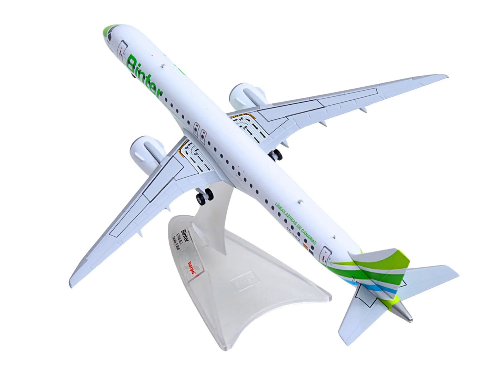 Embraer E195-E2 Commercial Aircraft "Binter Canarias" (EC-NEZ) White with Green Striped Tail 1/200 Diecast Model by Herpa
