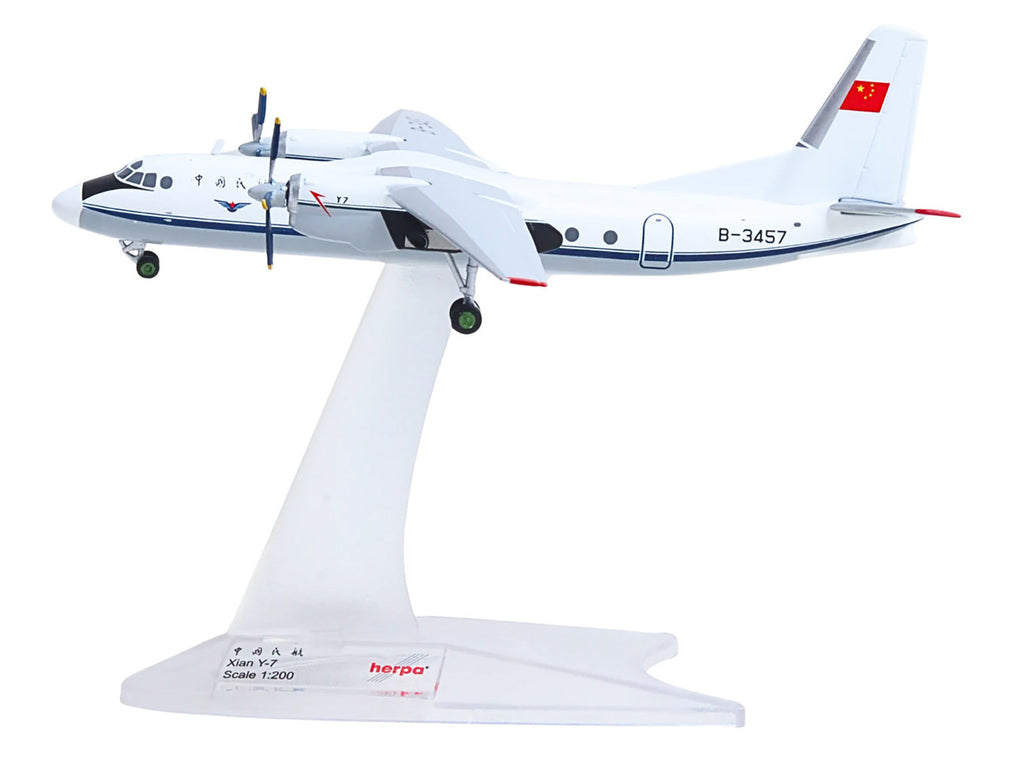 Xian Y-7 Commercial Aircraft "CAAC Airlines" (B-3457) White with Blue Stripes 1/200 Diecast Model by Herpa