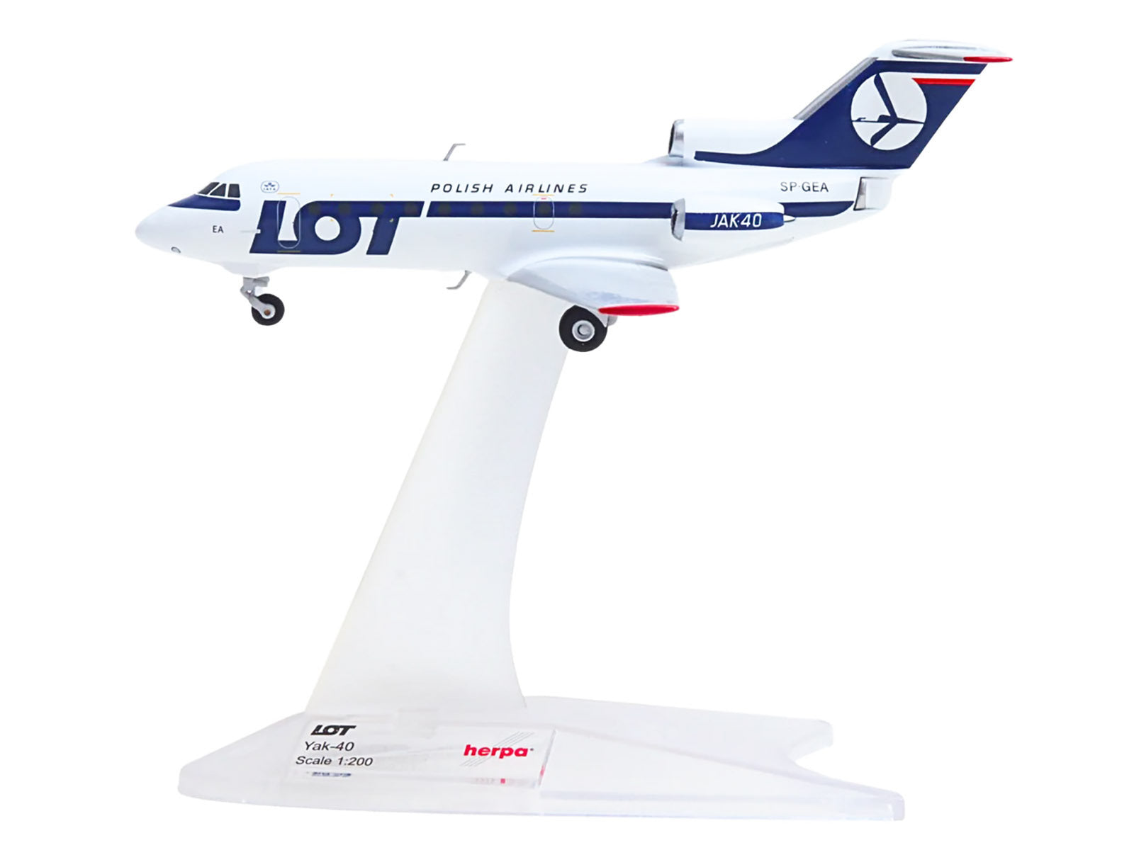 Yakovlev Yak-40 Commercial Aircraft "LOT Polish Airlines" (SP-GEA) White with Blue Stripes and Tail 1/200 Diecast Model by Herpa